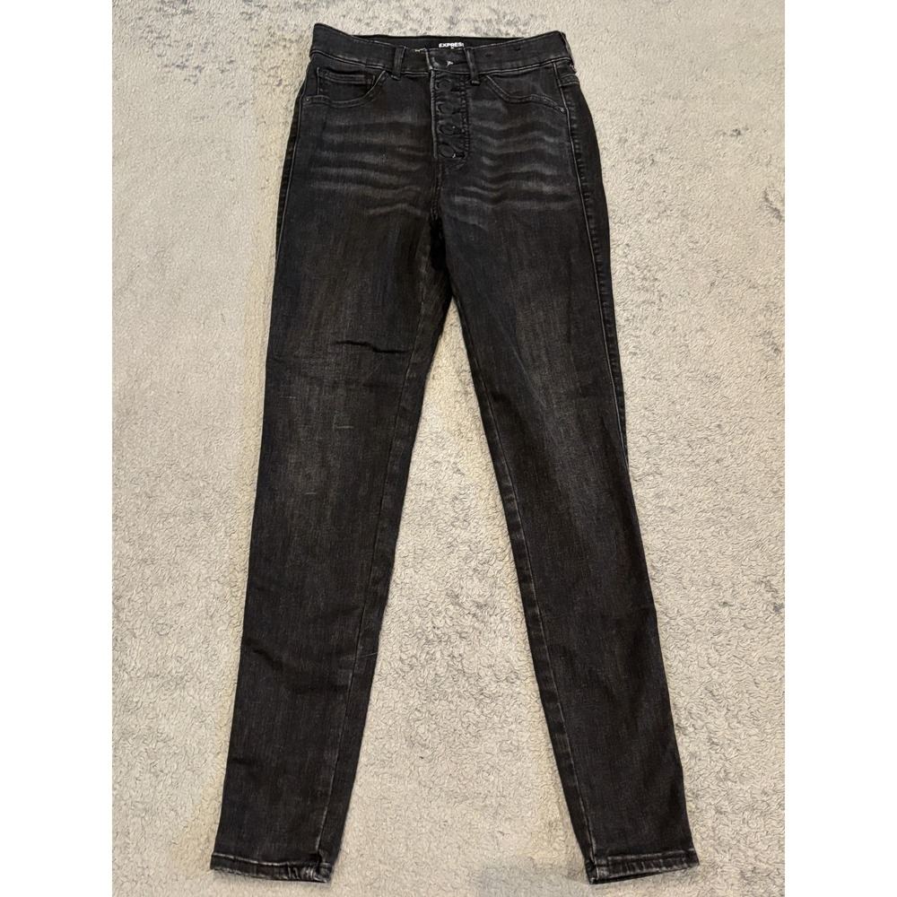 Express Jeans Womens 0R Black Skinny High-Rise Button Fly Stretch Ankle Casual